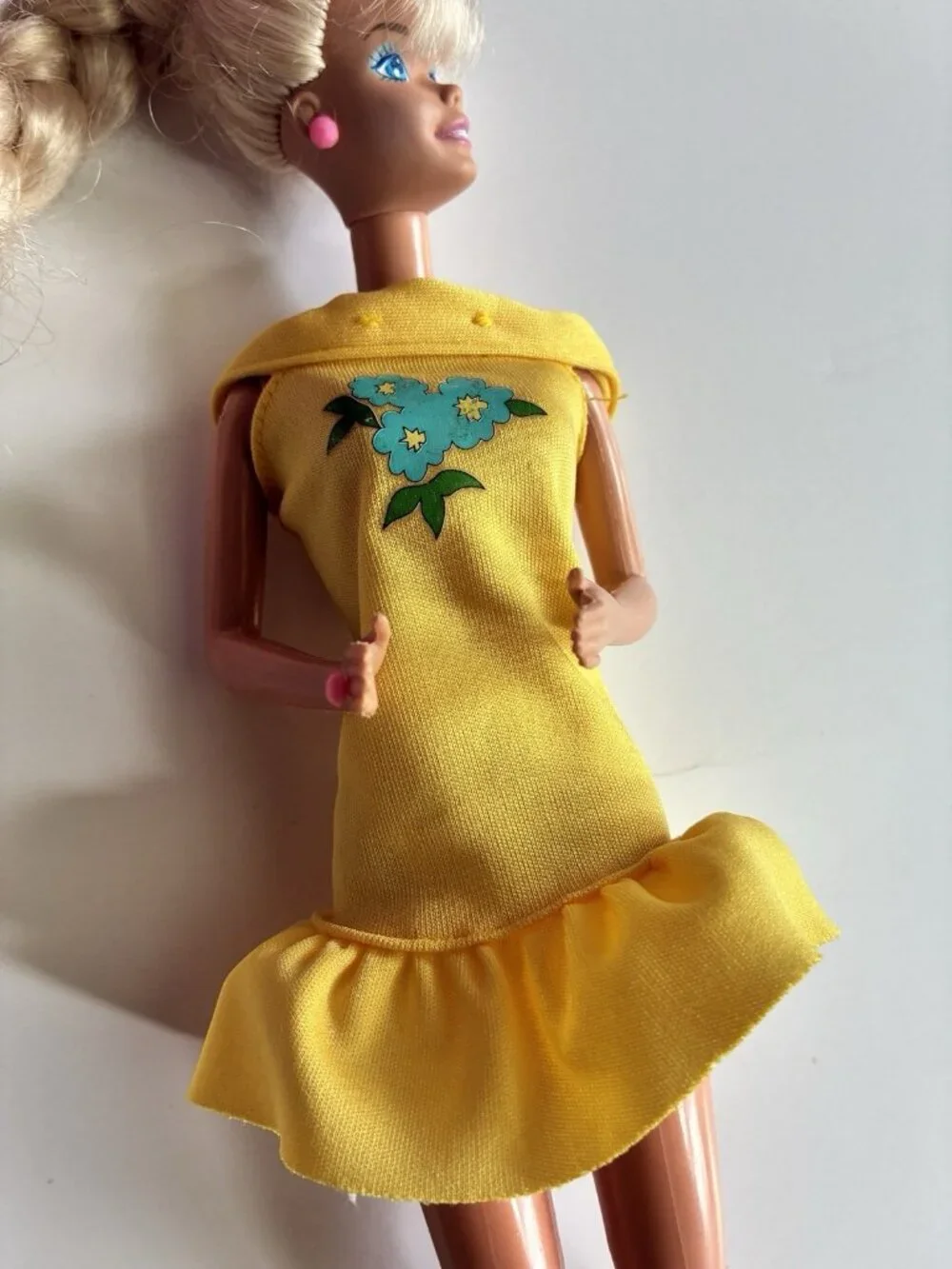 Vintage Fashion Doll Yellow Ruffle Dress Floral Mod Outfit Clothing Only